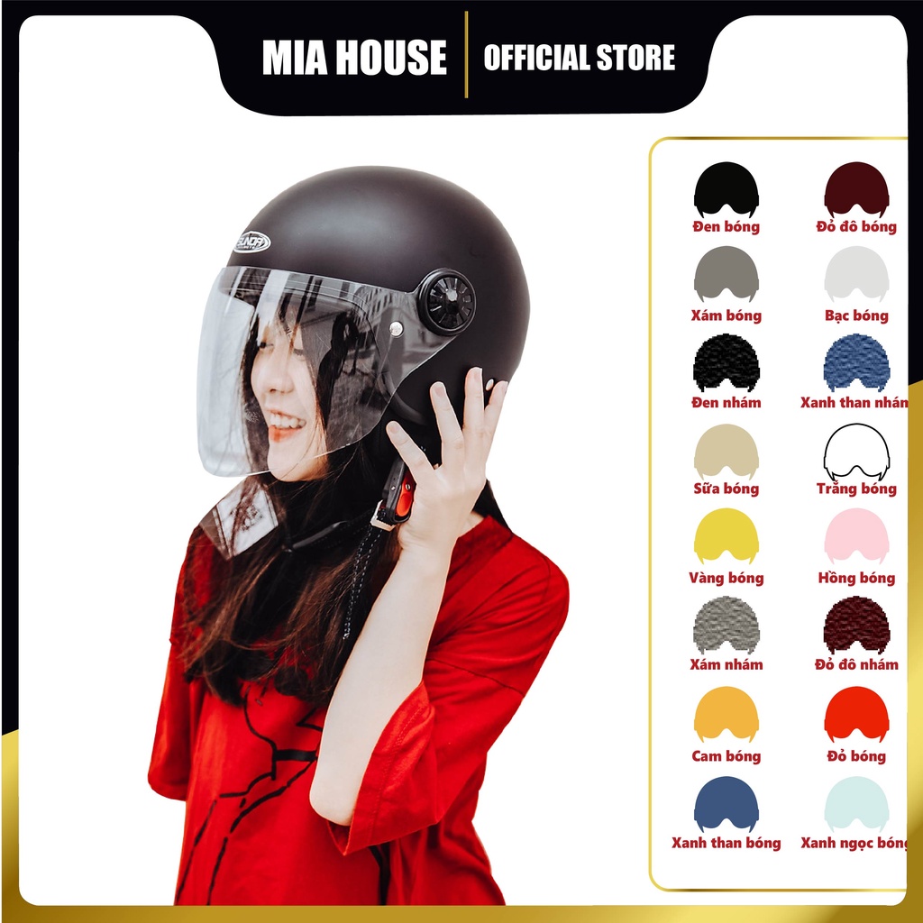 Mũ bảo hiểm 3/4 SUNDA 228 phù hợp cho nữ hoặc nam vòng đầu trung bình, kính trong hoặc trà, lót mũ tháo giặt - đủ màu
