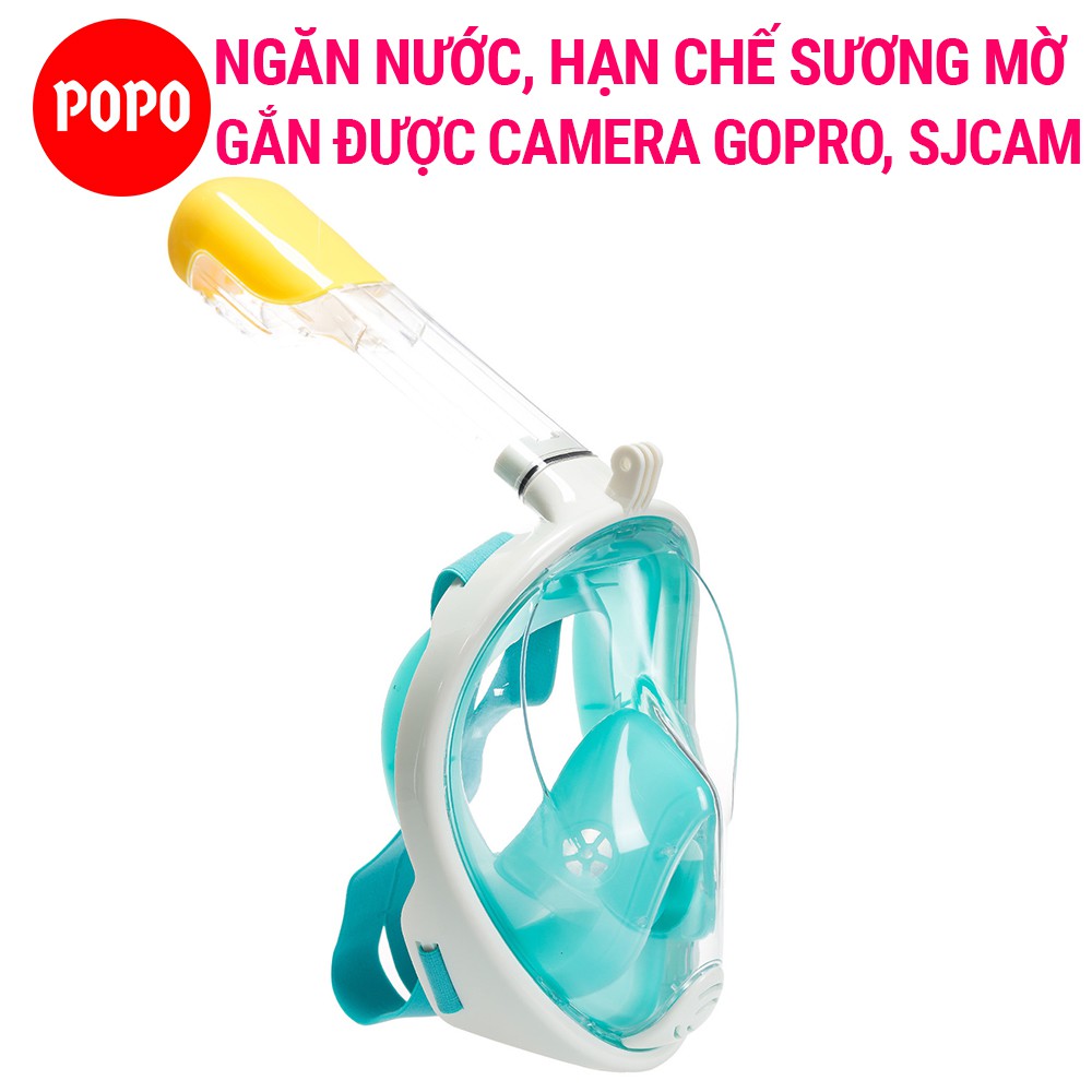 Kính lặn biển Full Face gắn được GOPRO, SJCAM tầm nhìn 180 độ, Ống thở gắn liền ngăn nước POPO Collection