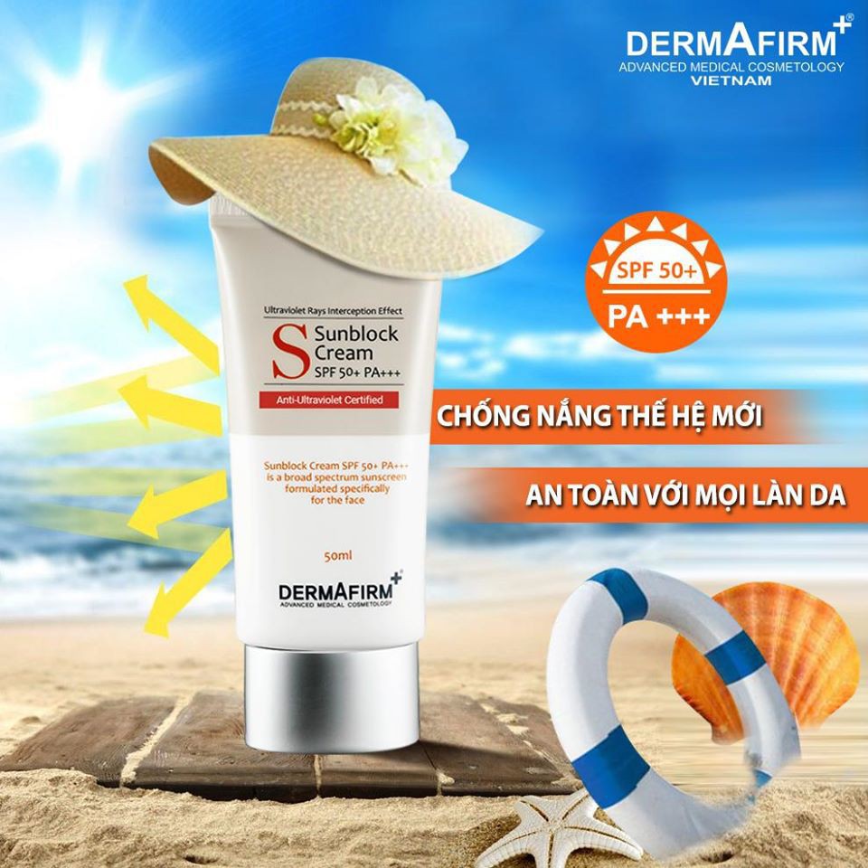 Kem Chống Nắng Y Khoa Không Nhờn Rít Dermafirm Sun Block Cream SPF50+PA+ Cho Da Dầu, Khô, Mụn, Nhạy Cảm