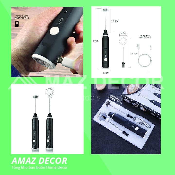 SALE GIÁ SỈ TẠI XƯỞNG Máy tạo bọt cafe đánh trứng mini 2 trong 1 cầm tay dùng pin sạc USB 3 cấp độ cao cấp