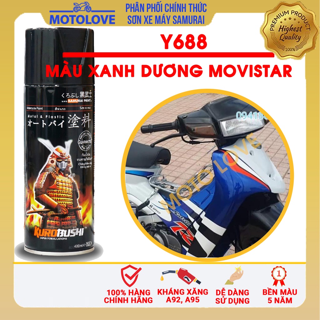 Sơn Samurai màu xanh dương Movistar Y688 - chai sơn xịt cao cấp nhập khẩu từ Malaysia