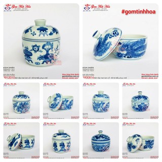 Thố sứ chưng yến men lam cổ vẽ thọ đỉnh