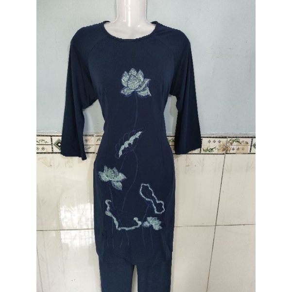 Bộ cắt tân thun lạnh bộ nữ áo dài thêu sen