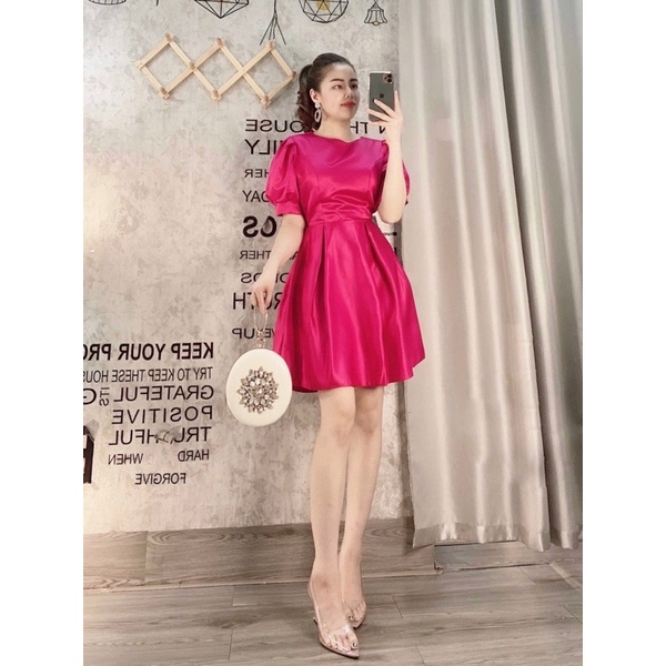 Váy tay bồng cổ tròn thắt eo tafta 3 màu | BigBuy360 - bigbuy360.vn