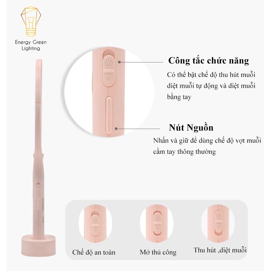 [PIN TRÂU] Vợt Bắt Muỗi AN01 Energy Green Lighting Kiêm Đèn Thu Hút Muỗi - Diệt Muỗi Để Bàn - Treo Tường Tiện Lợi