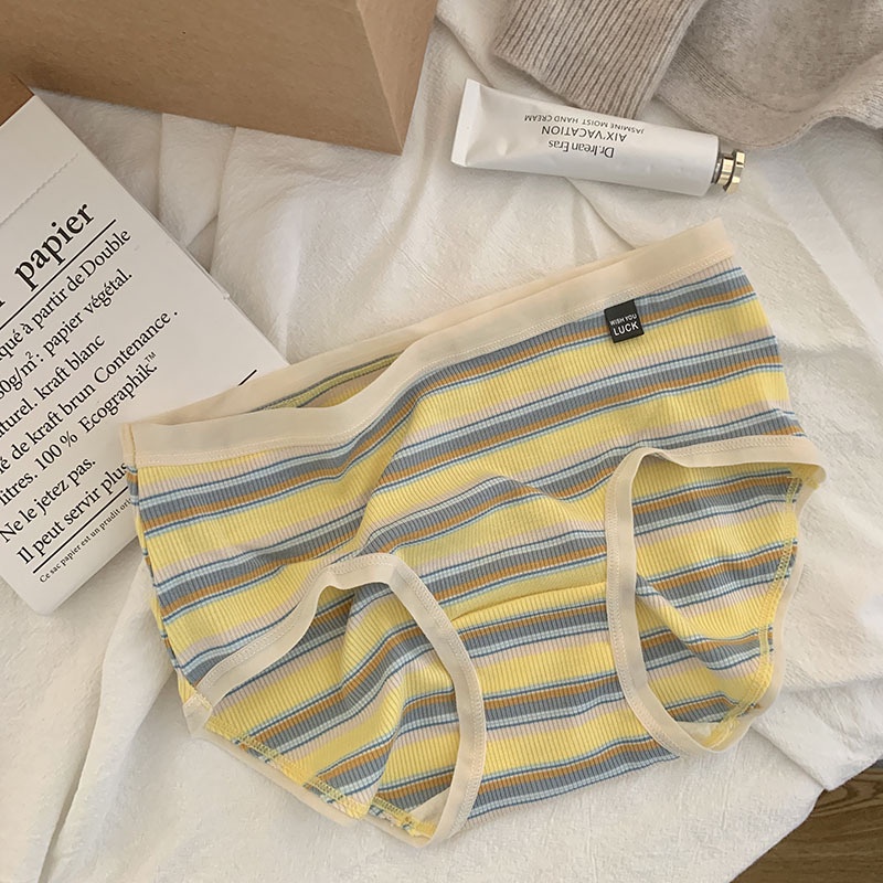 Quần Lót Lưng Vừa Kẻ Sọc Ngang Dễ Thương Cho Nữ