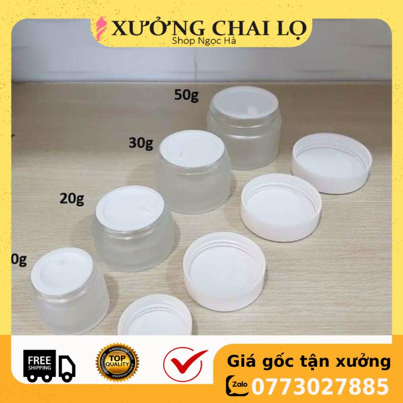 Hũ Chiết Mỹ Phẩm ❤ GIÁ RẺ NHẤT ❤ Hũ Đựng Kem Thủy Tinh Mờ Nắp Trắng 10g,20g,30g,50g Chiết Mỹ Phẩm, Phụ Kiện Du Lịch