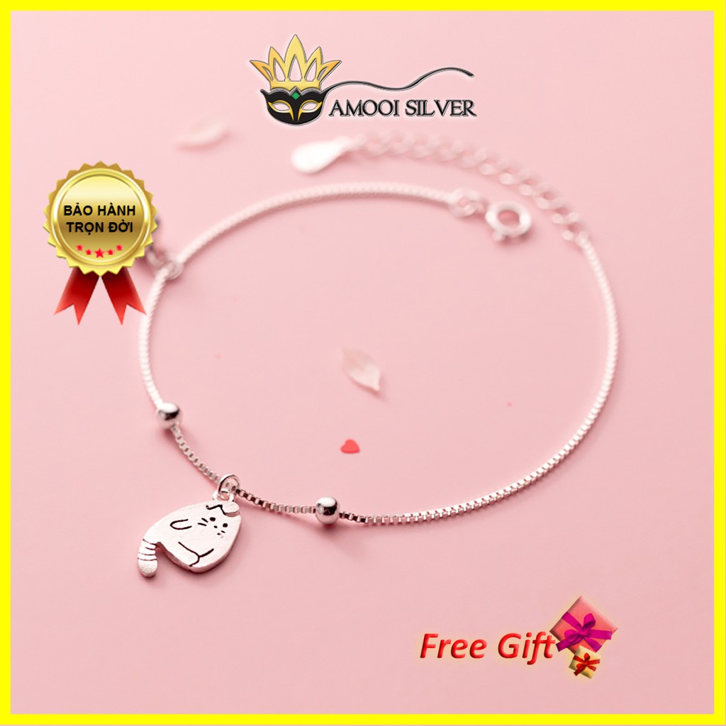 Vòng Tay Bạc 💛𝑭𝑹𝑬𝑬𝑺𝑯𝑰𝑷💛 Lắc Tay Mèo Ú Có Chuông - Lắc Tay Bạc S925 - AMOOI SILVER