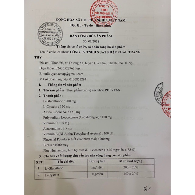 Viên uống trắng da, chống nắng ID30 Gold PETYFAN