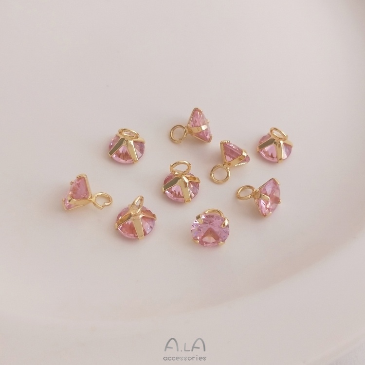 Mặt Dây Chuyền Thủ Công Bằng Đồng 14K Đính Đá Zircon Nhiều Màu Sắc 7mm