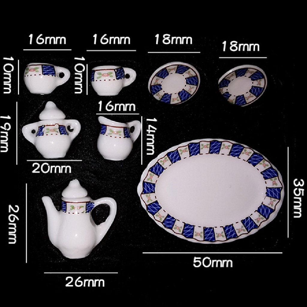 SU 8Pcs 1:12 Dollhouse Miniature Porcelain Tea Cup Plate set Dollhouse Kitchen Toy n