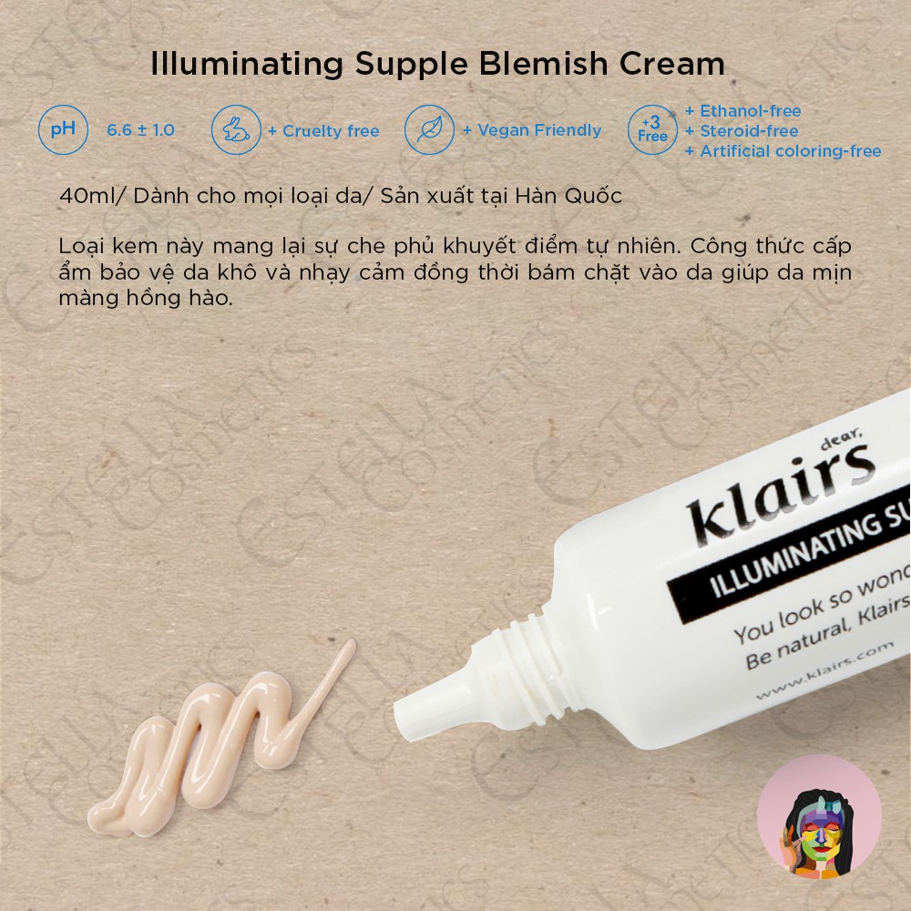 Kem Nền Trang Điểm Klairs Illuminating Supple Blemish Cream SPF40/PA++ 40ml