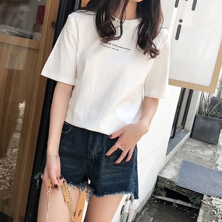 Follow Shop Săn Deal Hot Ngày 1/1 Áo Thun Nữ Tay Ngắn In Dòng Chữ Nhỏ Xinh Xắn ATN3968