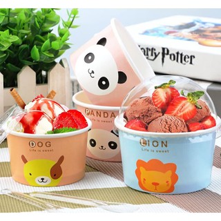 Set 50 cốc giấy đựng kem nắp cầu