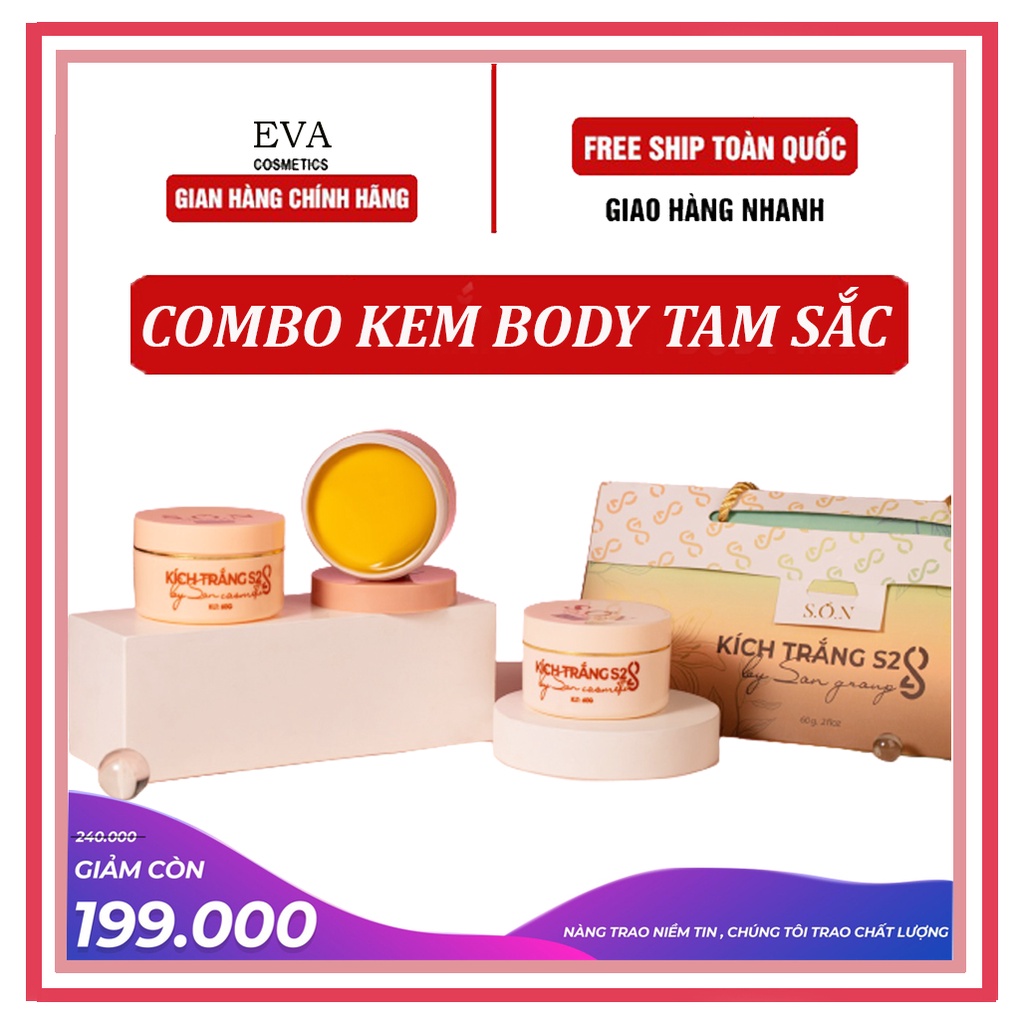 Kem body kích trắng da S2 TAM SẮC, combo 3 hộp kem trắng da dưỡng trắng toàn thân 100% tự nhiên