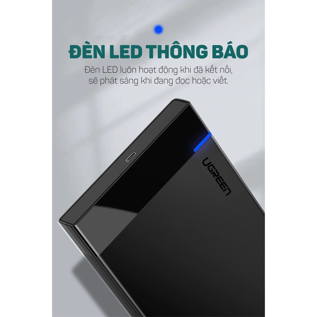 Hộp đựng ổ cứng 2.5 inch SSD, HDD hỗ trợ 6TB,chuẩn SATA UGREEN US221 vỏ nhựa ABS - Hàng phân phối chính hãng