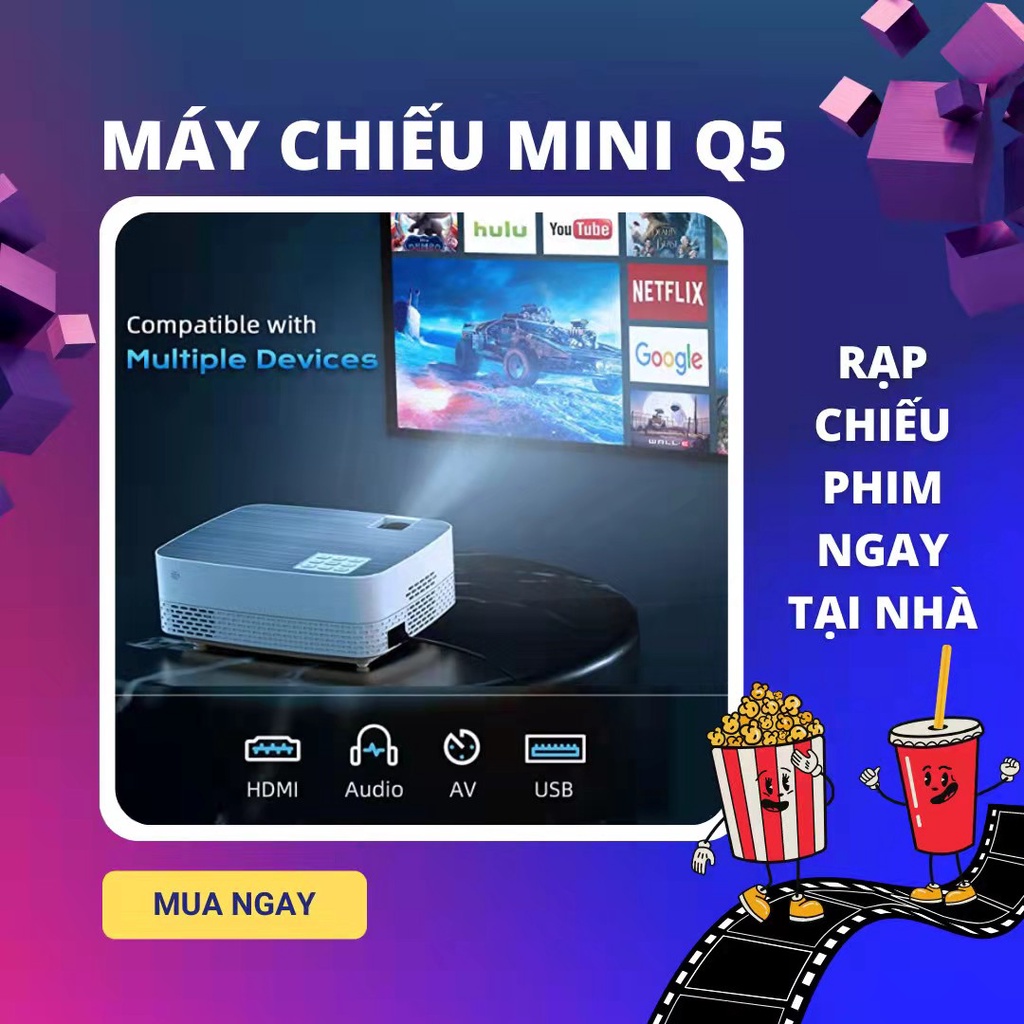 Máy chiếu Mini đa năng Q5 Full HD 1080, sống động trên từng khung hình,Xem phim ,bóng đá giải trí ngay tại nhà