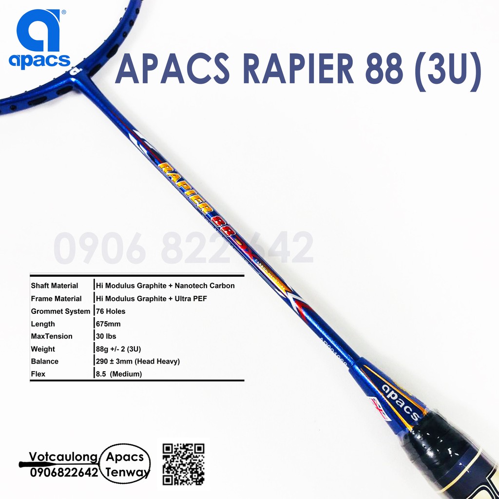 [Chính hãng] Vợt cầu lông Apacs Rapier 88 (3U) Vợt 3U giá rẻ nhất so với các dòng vợt trên thị trường -Có phiếu bảo hành