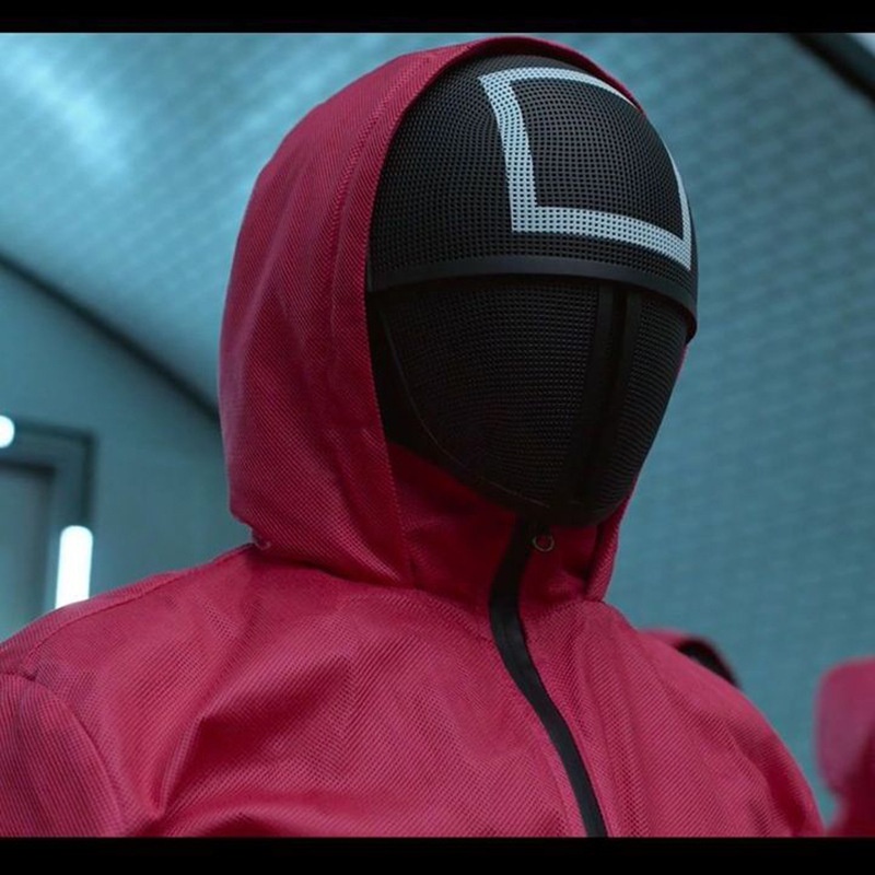Mực Trò Chơi Tam Giác Vuông Vòng Tròn Cosplay Mặt nạ Nhựa Đỏ Hood Người Mũ Trùm Trang Phục Đạo Cụ