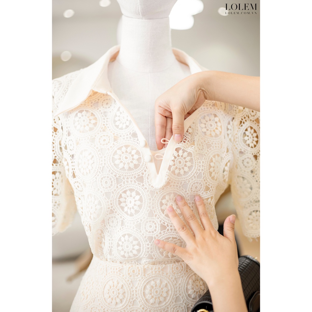 Set áo chân váy LOLEM SV235 chân váy A túi chéo áo cổ V tay con vải ren chỉ cao cấp thoáng mát