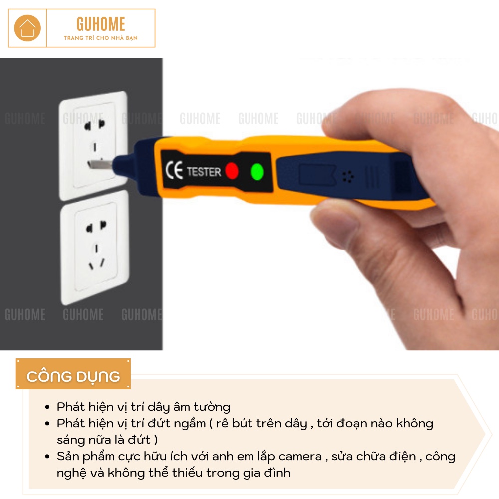 Bút Dò Điện Sau Tường Cảm Ứng - Phát Hiện Hở Điện - Đường Dây Đứt - Tặng 2 Pin Cúc Áo