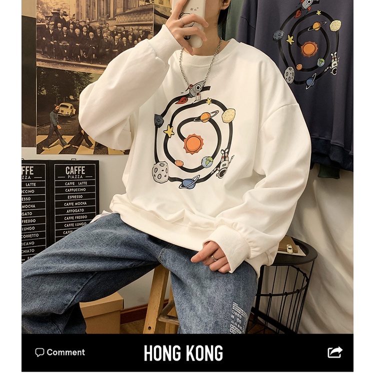 Áo sweater tay dài cổ tròn dáng rộng phong cách hip hop thời trang mùa thu năng động cho nam