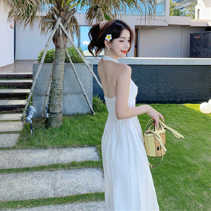 Váy đi biển trắng Đầm nữ đẹp maxi 2 dây dáng dài rộng bigsize bikini kiểu Hàn Quốc vintagebabydoll hở lưng 8516 DK7T101