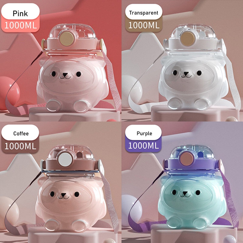 ONLY HOUSE Bình Nước Nhựa Dung Tích Lớn 1000ml Thiết Kế Hình Gấu Trúc Dễ Thương