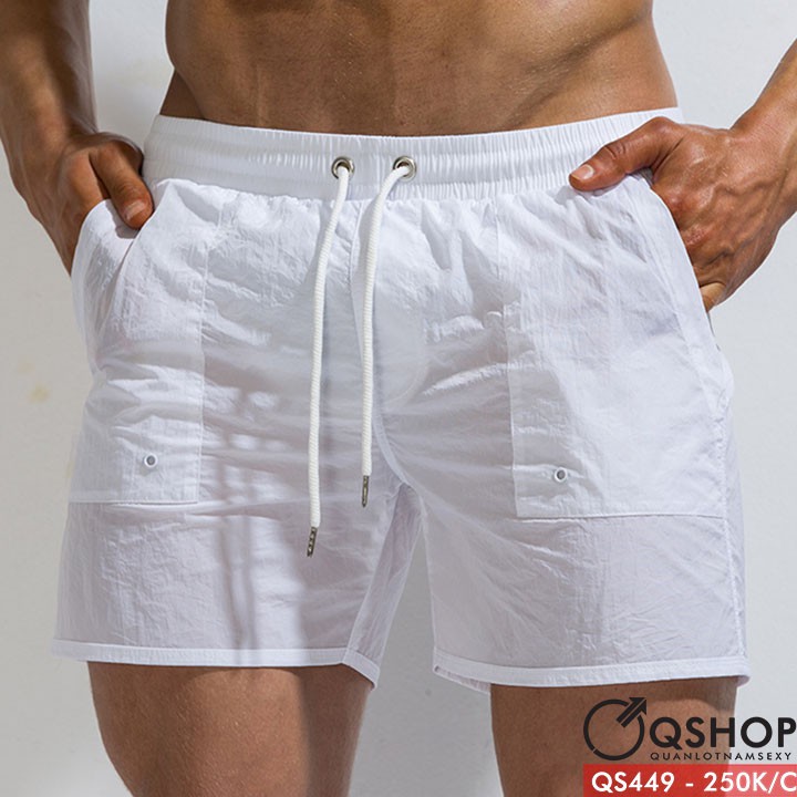 Quần short đi biển vải dù màu trơn có lót trong QS449