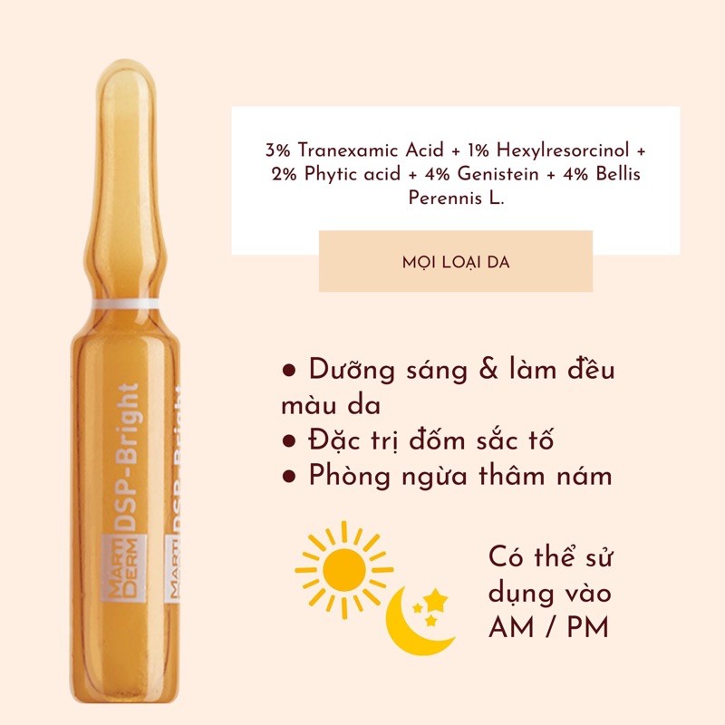 [TÁCH LẺ 2ML/ỐNG] Ampoule làm trắng, giảm sắc tố MartiDerm Pigment Zero DSP Bright