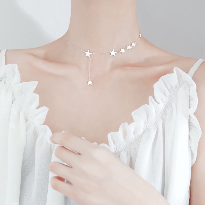 Vòng cổ bạc ý 925 ngôi sao treo dài dây chuyền nữ cá tính