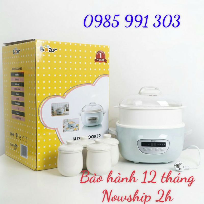 [HCM+BẢN QUỐC TẾ] BEAR 2L5 - Nồi hầm đa năng/ Nồi nấu cháo cách thủy BEAR 2.5l DDZ-C25E1 màu xanh ngọc xinh xắn