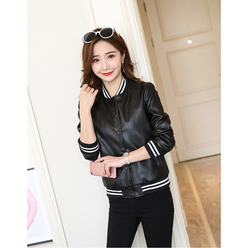 ÁO KHOÁC DA NỮ CAO CẤP- DA PU THÁI ,THIẾT KẾ TRẺ TRUNG CÓ NÚT BẤM HIỆN ĐẠI