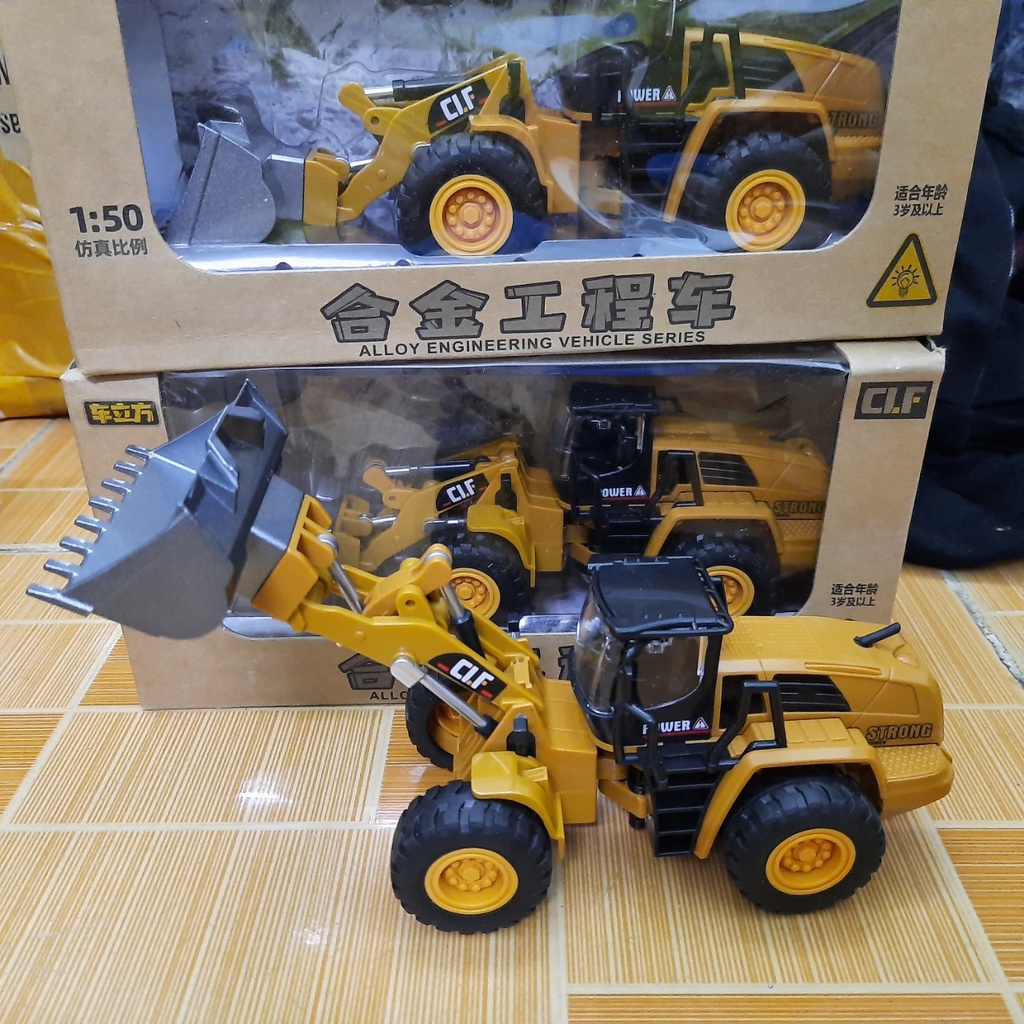 Xe xúc ủi đất mini tỉ lệ 1:50 xe đồ chơi công trình cho trẻ em bằng hợp kim nhựa có đèn sáng