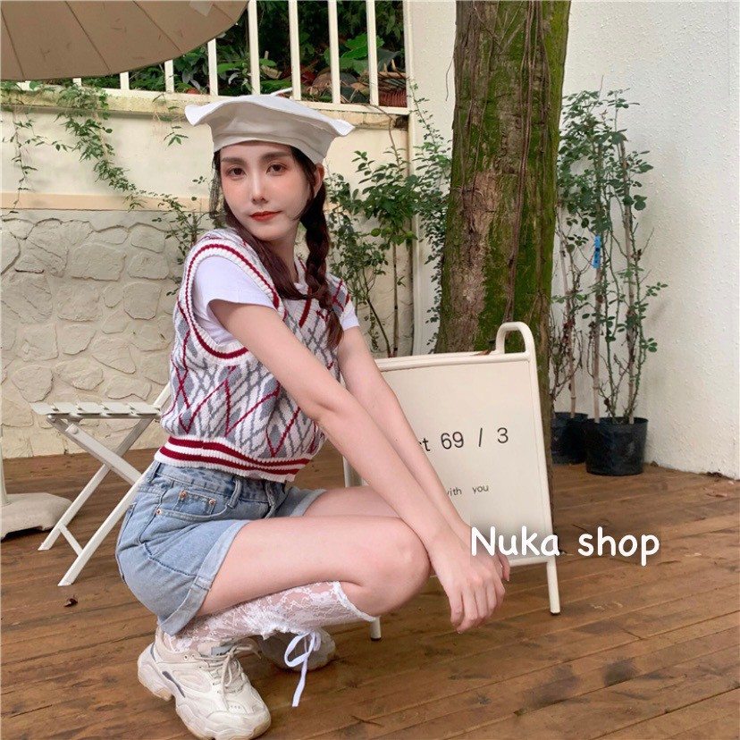 Gile len cổ tim viền màu hình gấu thêu Ulzzang style  Hàng Quảng Châu