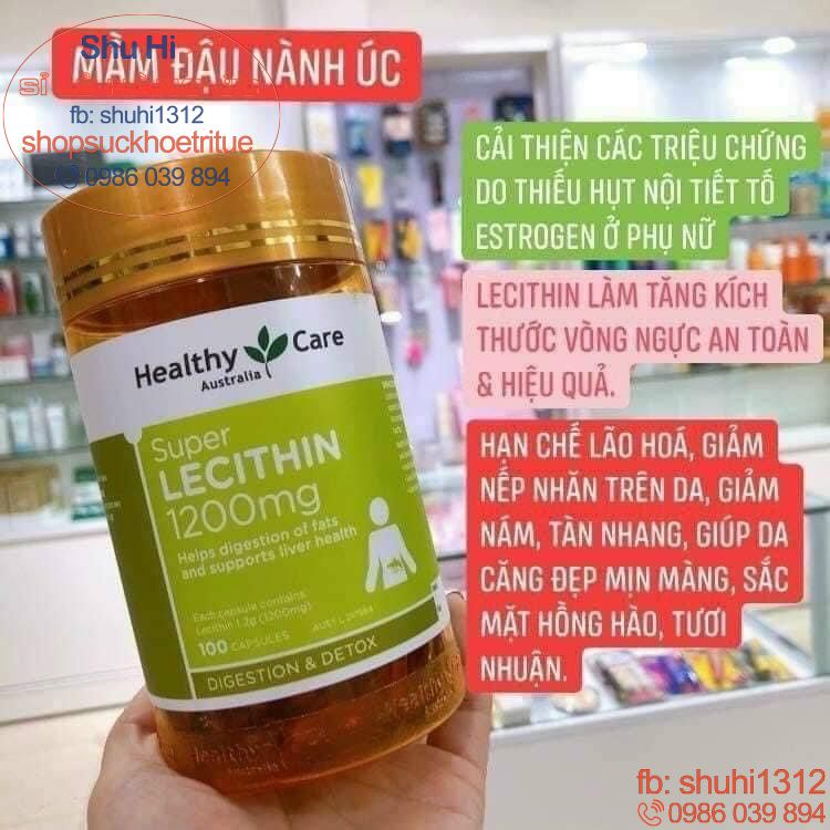 (Mẫu mới) Mầm Đậu Nành Super Lecithin Healthy Care 100 viên - 1200mg - đủ bill Chemist Úc