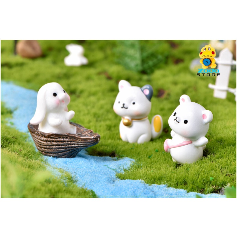 Mô hình gấu trắng, sóc, khủng long, thỏ trắng, mèo dễ thương trang trí tiểu cảnh, terrarium, DIY
