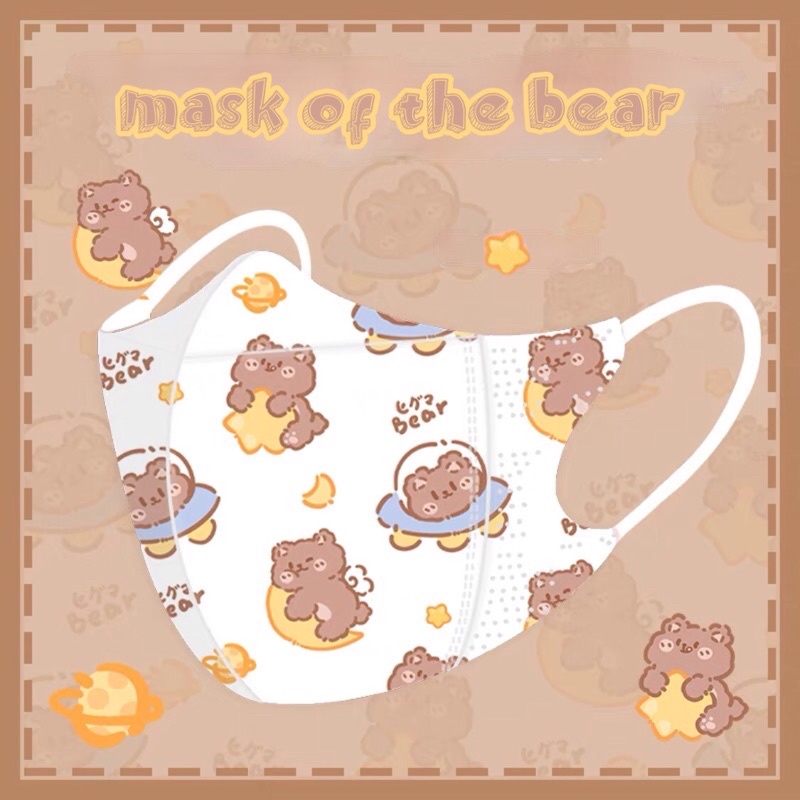 Khẩu trang 3D Hàn Quốc người lớn in hình Gấu và thỏ dễ thương x Mask of the bear