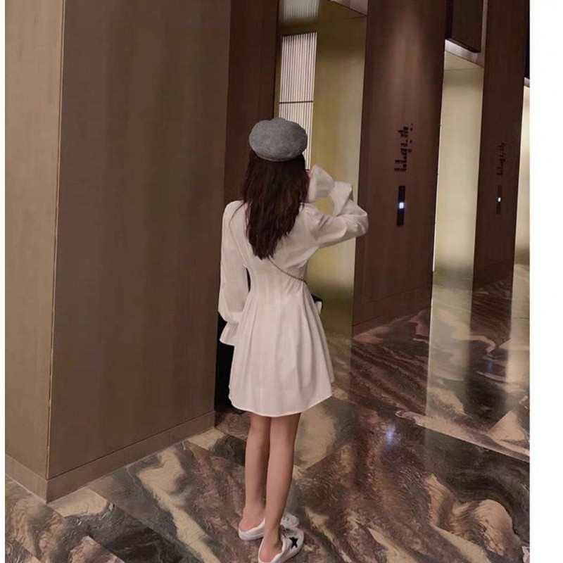 ĐẦM TRẮNG XẾP LI TAY DÀI BO NƠ