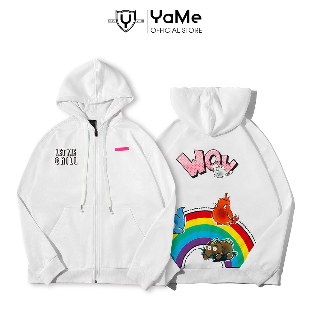 Áo khoác Hoodie Zipper Nam Nữ Form Rộng Màu Trắng Thời Trang Y2010 Linh Vật Animals Ver1 20492