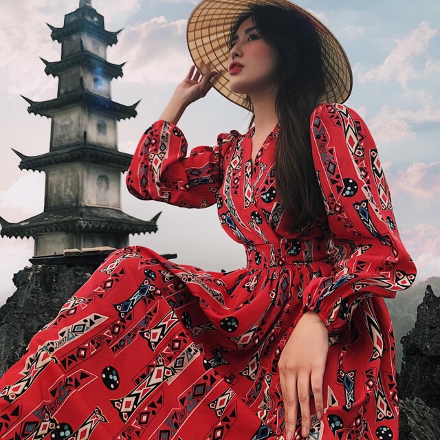 Váy maxi hoạ tiết lụa