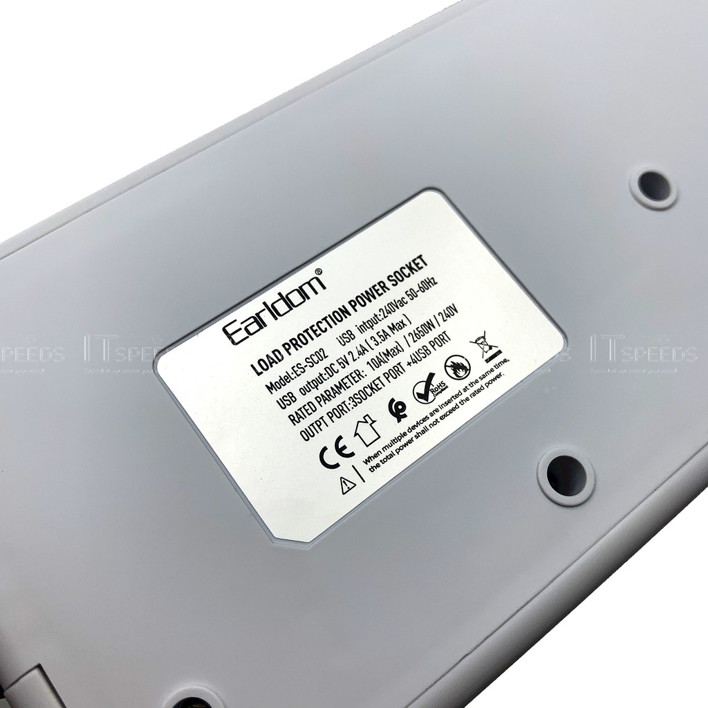 Ổ Cắm Nhiều Cổng Earldom ES - SC02, Chính hãng BH 12 Tháng ( 4 Cổng USB 3.5A, 3 phích chuẩn USA/AUS, UK và EU)