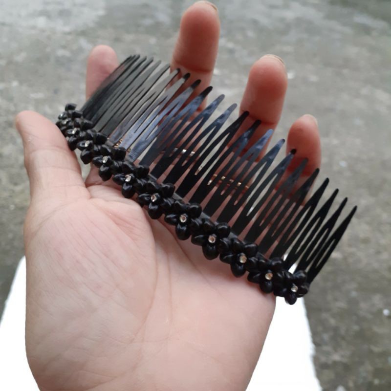 Lược cài nhựa mềm ngôi hoa đính hạt (06)