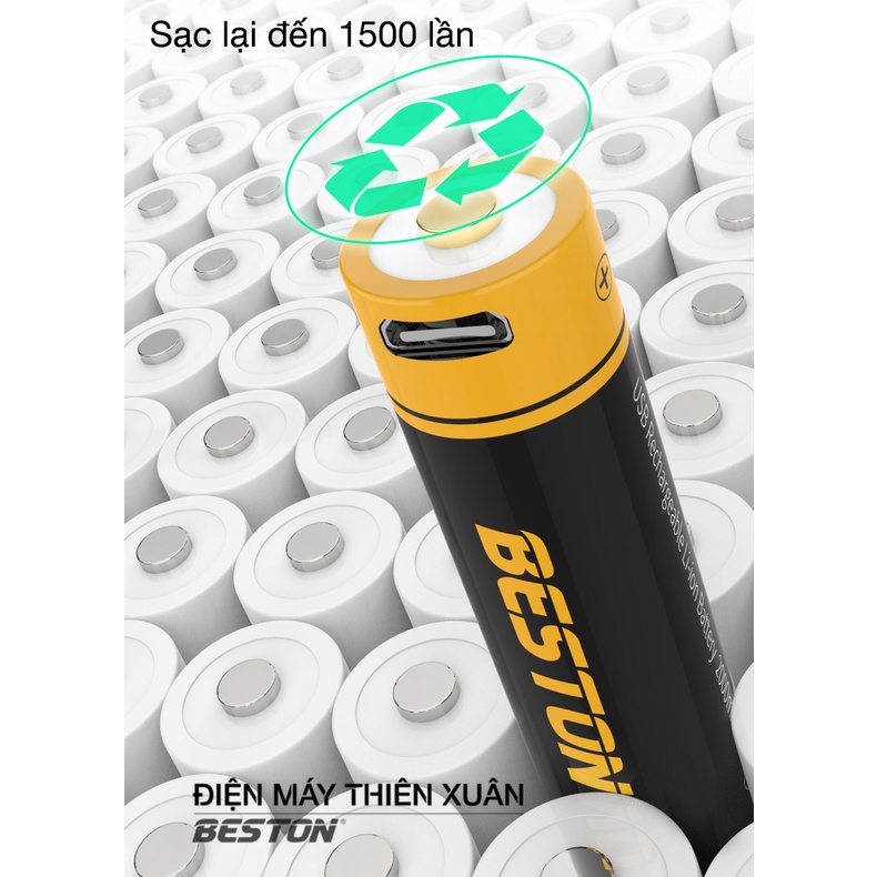 Pin sạc AA AAA 1.5V Beston Lithium-ion (Vỉ 02 Pin) USB dung lượng lớn đến 3500mWh cho Micro karaoke, máy đo huyết áp