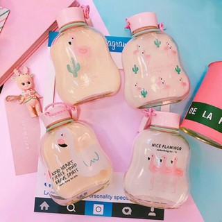 Hàng sẵn - Bình thuỷ tinh cute hạc hồng 300ml