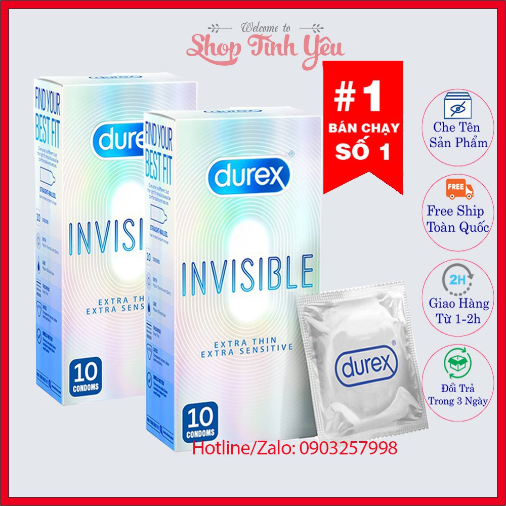 Bao cao su Durex Invisible Extra Thin Extra Sensitive 10 bao siêu mỏng kéo dài thời gian quan hệ