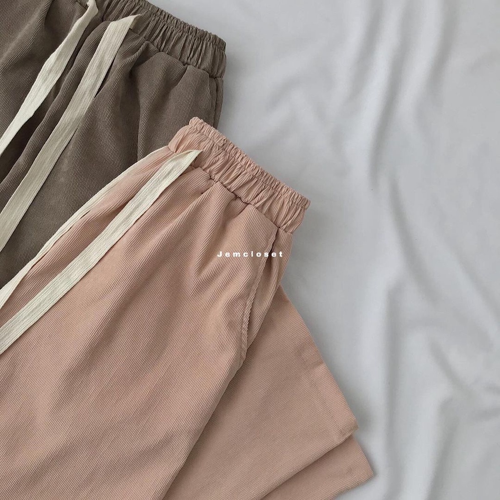 Quần Vải Form Rộng Dáng Suông Nữ Rút Eo JEMCLOSET Kymon Chất Liệu Nhung Tăm Cực Hot Phong Cách Năng Động - 2812