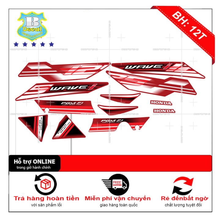 ( Quí khách vui lòng mang ra tiệm cho thợ dán ) Tem wave i 125 đỏ