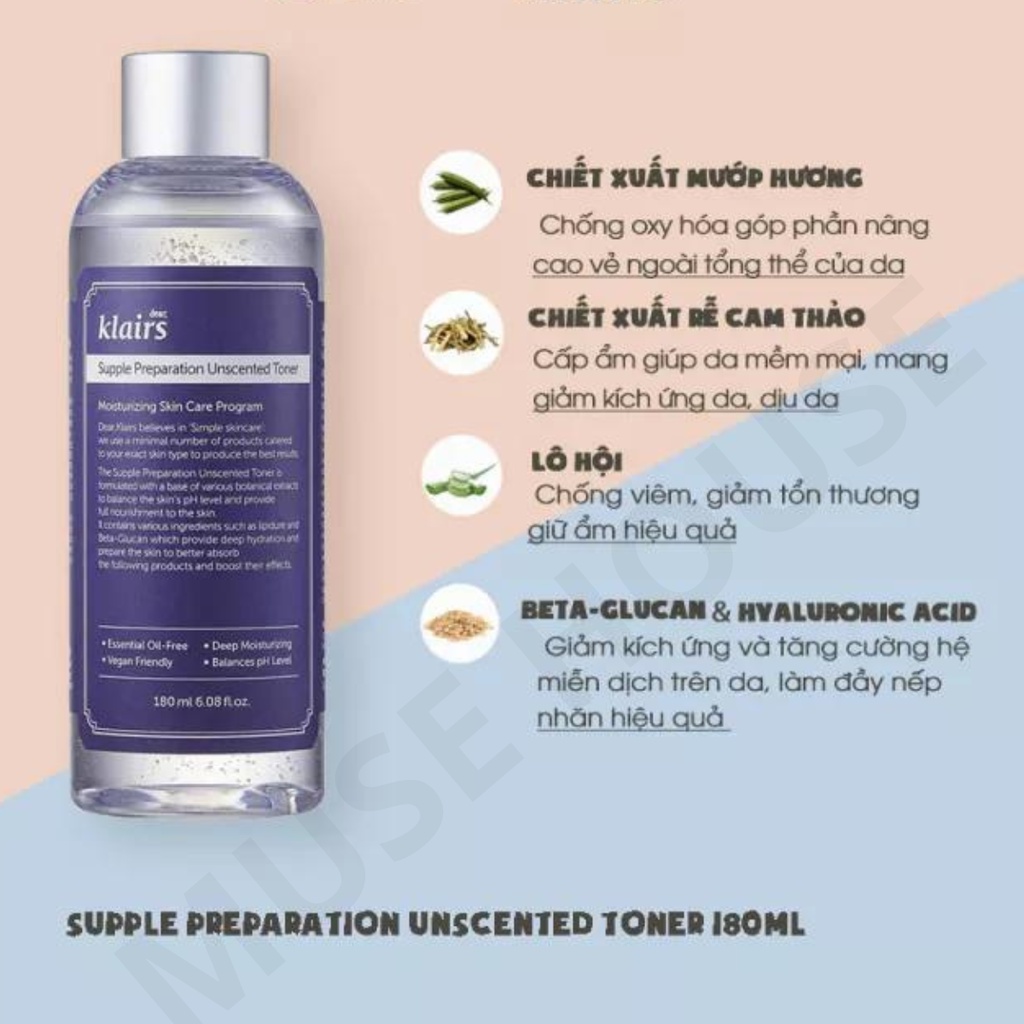 Nước Hoa Hồng Dear Klairs Supple Preparation Toner 180ml - Muse House