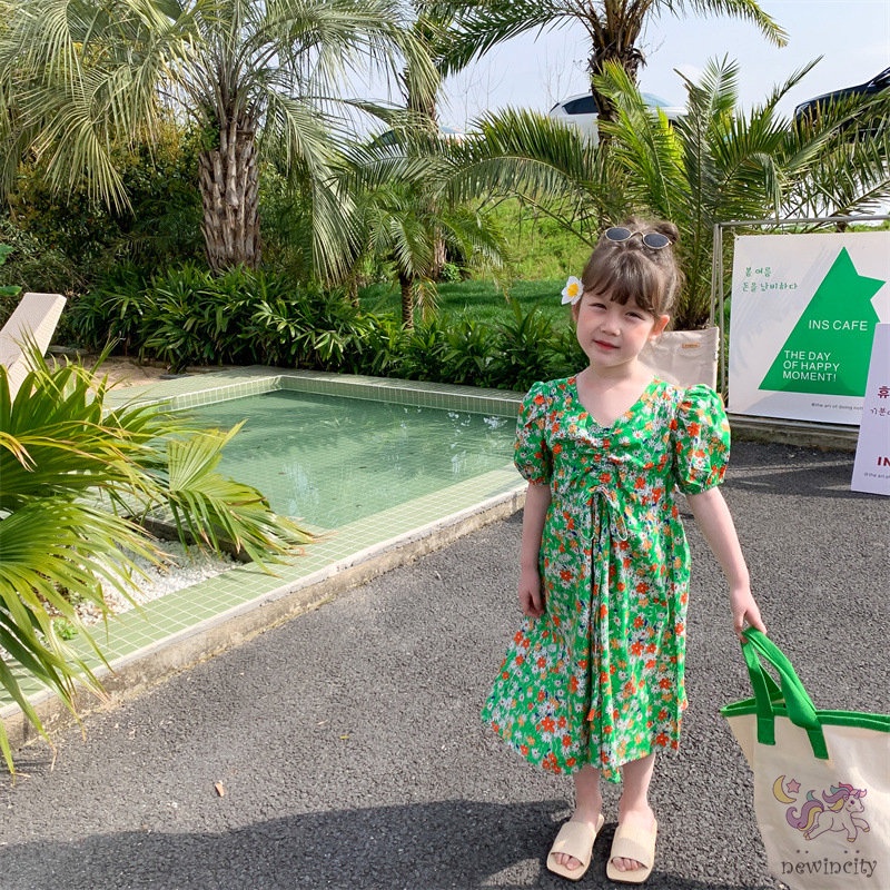 Đầm Công Chúa In Hoa Kiểu Hàn Quốc Thời Trang Mùa Hè Cho Bé Gái